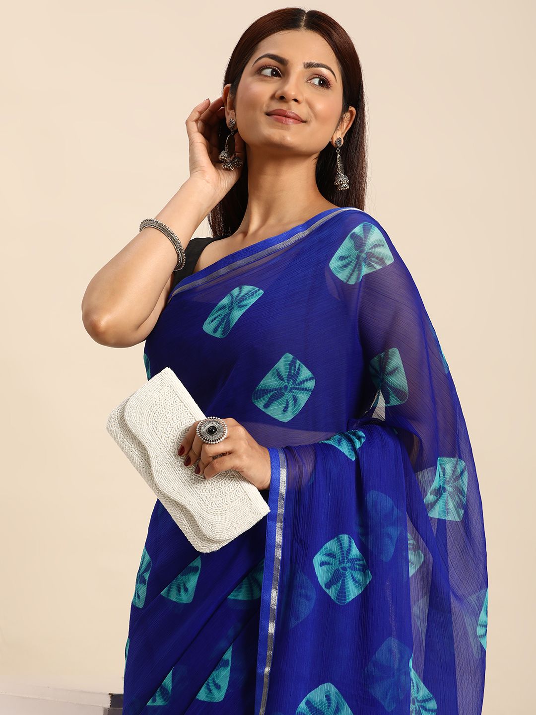 HERE&NOW Batik Zari Pure Georgette Bandhani Saree Price in India