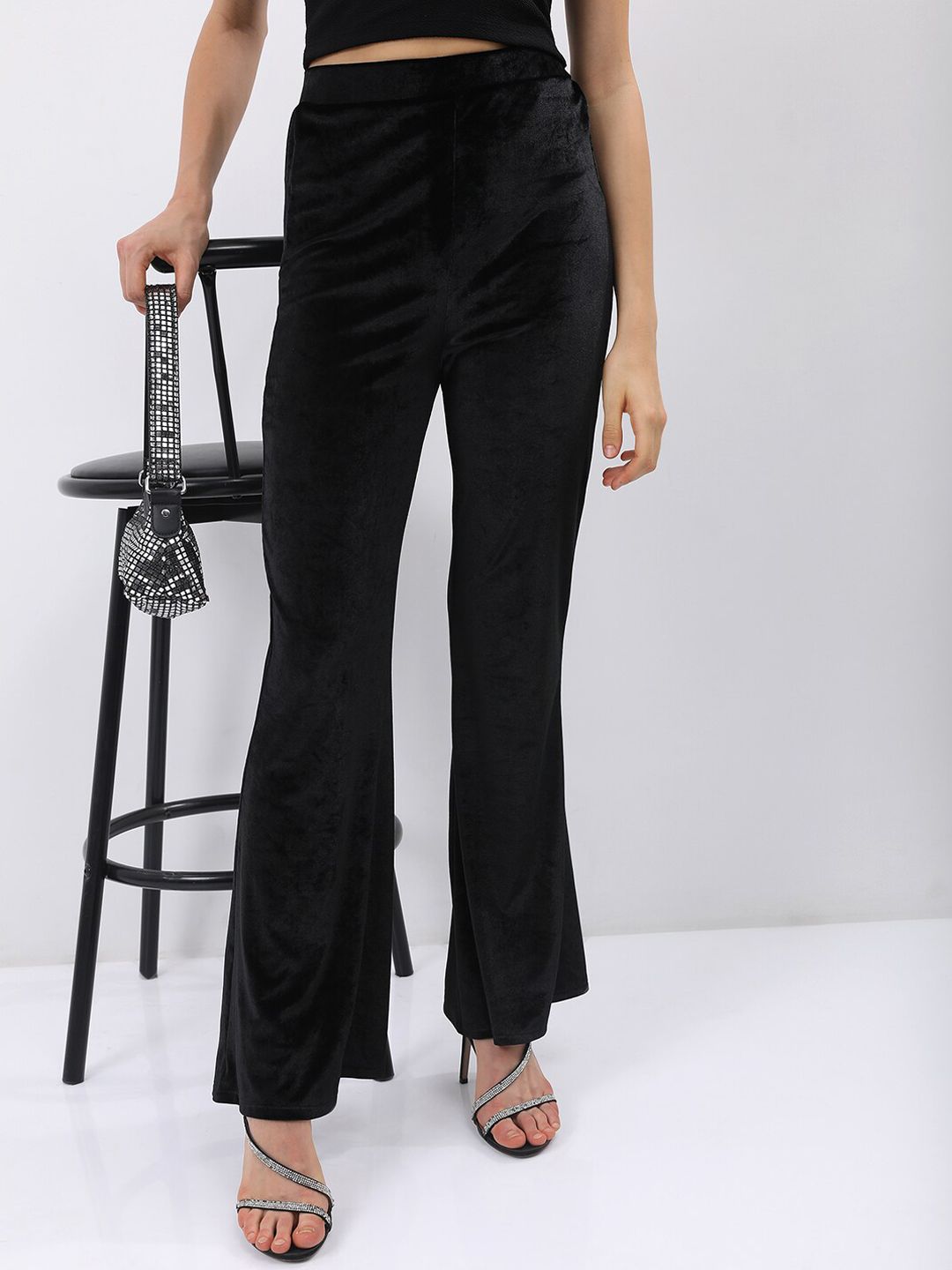 Tokyo Talkies Women Black Flared Bootcut Trousers Price in India