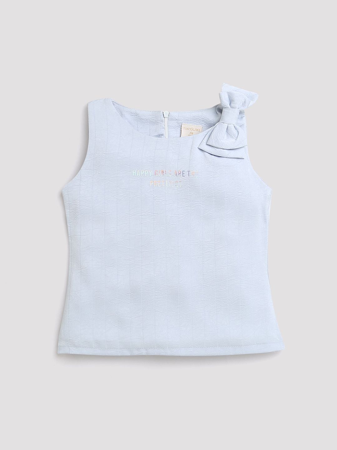 Tiny Girl Blue Typography Printed Round Neck Sleeveless Top
