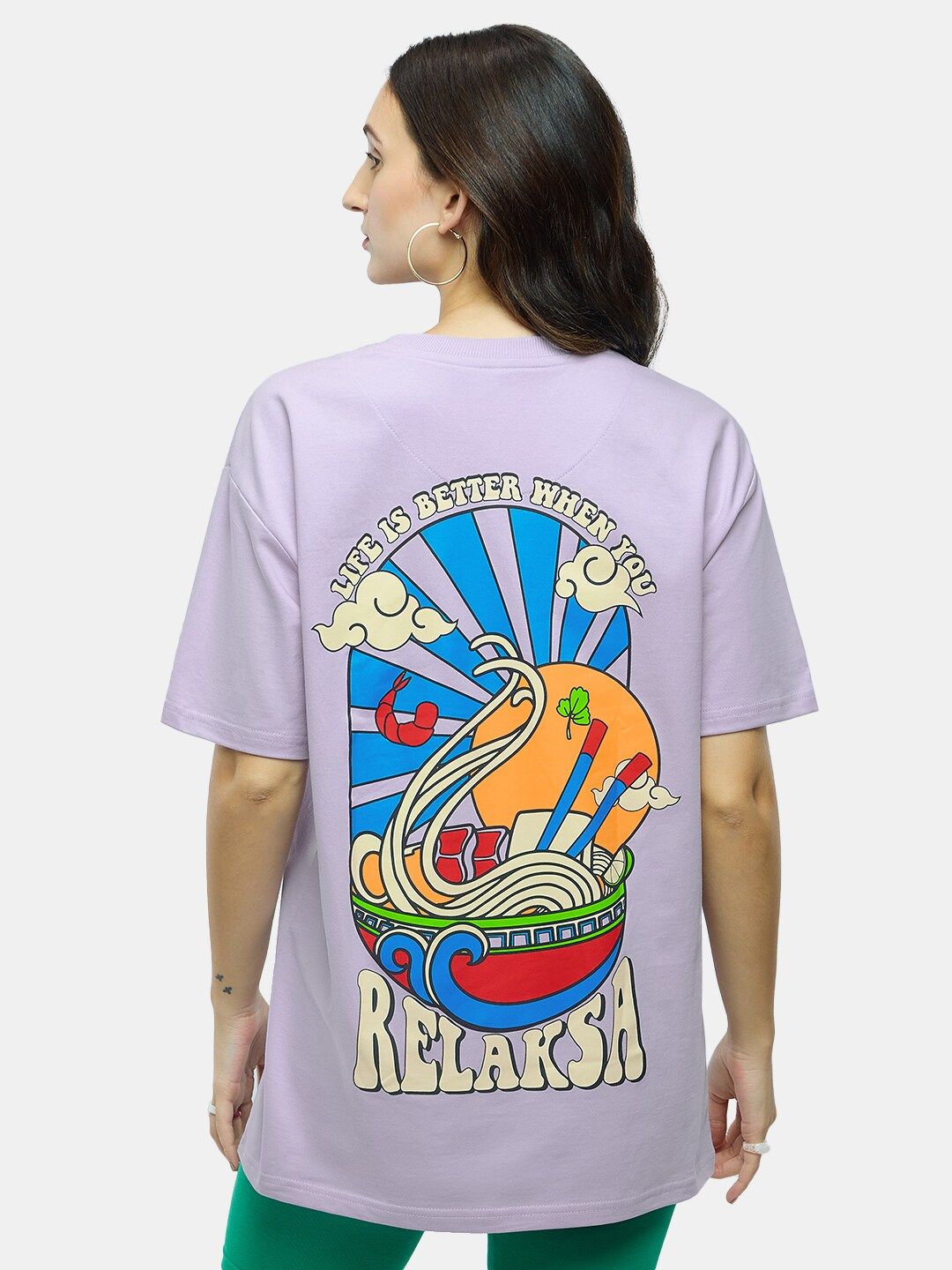 The Souled Store Lavender Graphic Printed Pure Cotton Oversized T-shirt Price in India