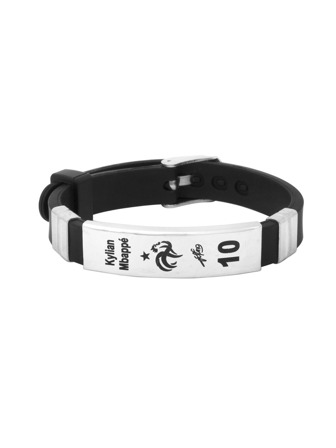 Yellow Chimes Men Silver-Plated Engraved Leather Link Bracelet