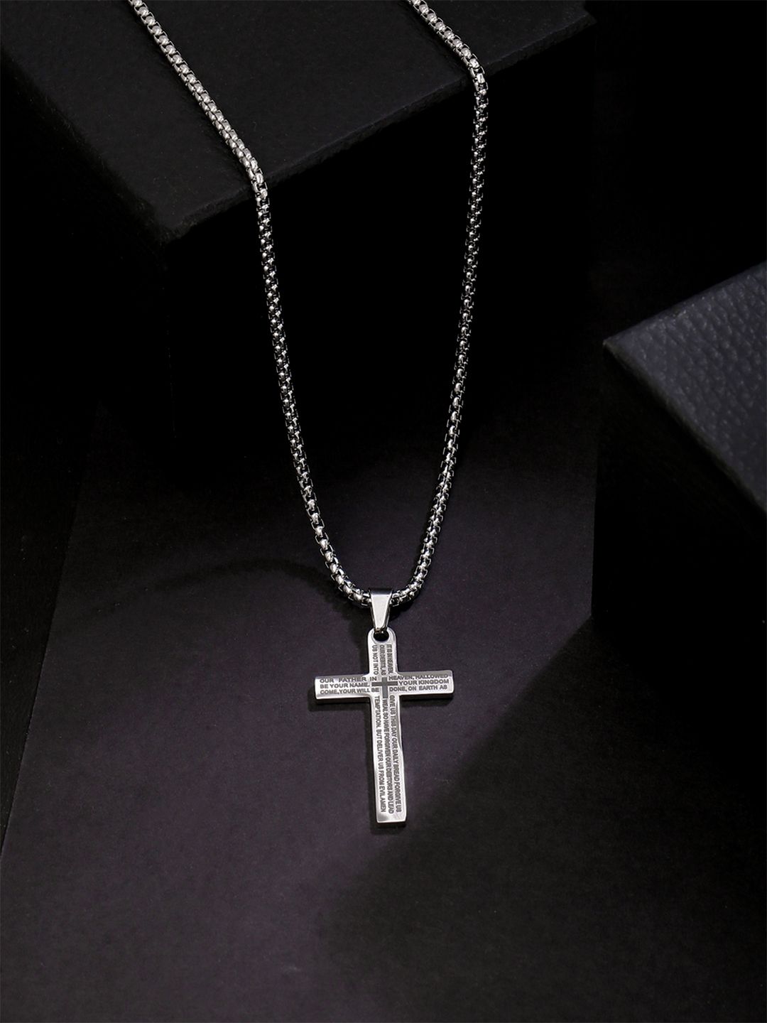 Yellow Chimes Silver Plated Cross Pendant With Chain