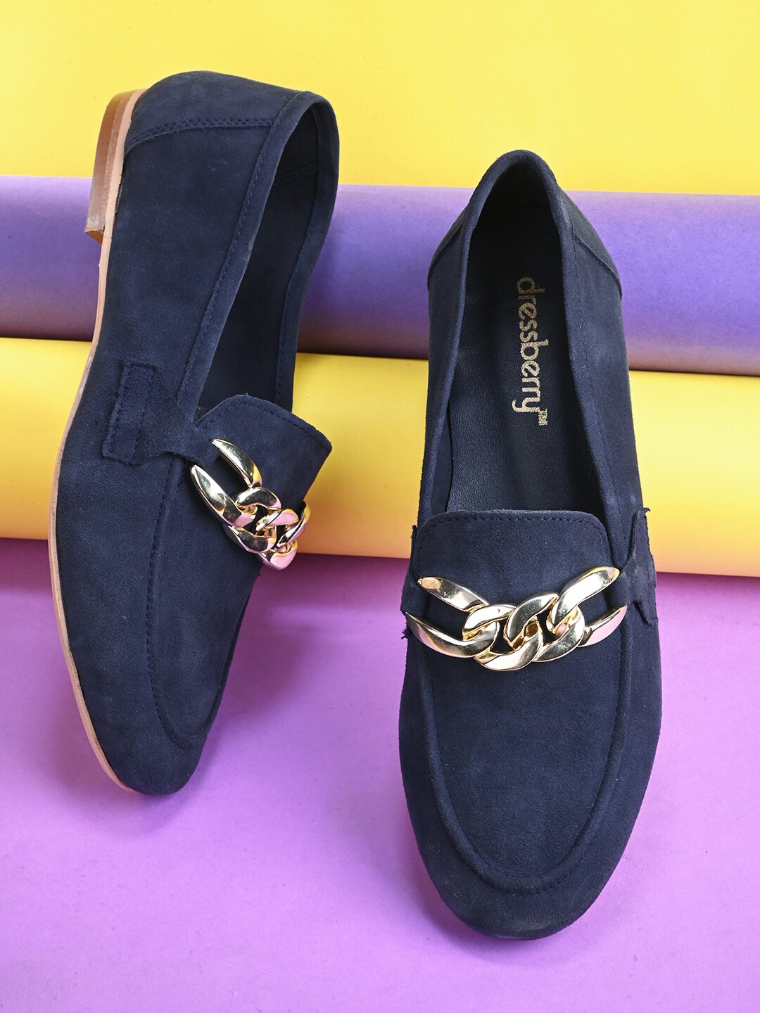 DressBerry Women Navy Blue Ballerinas with Buckles Flats Price in India