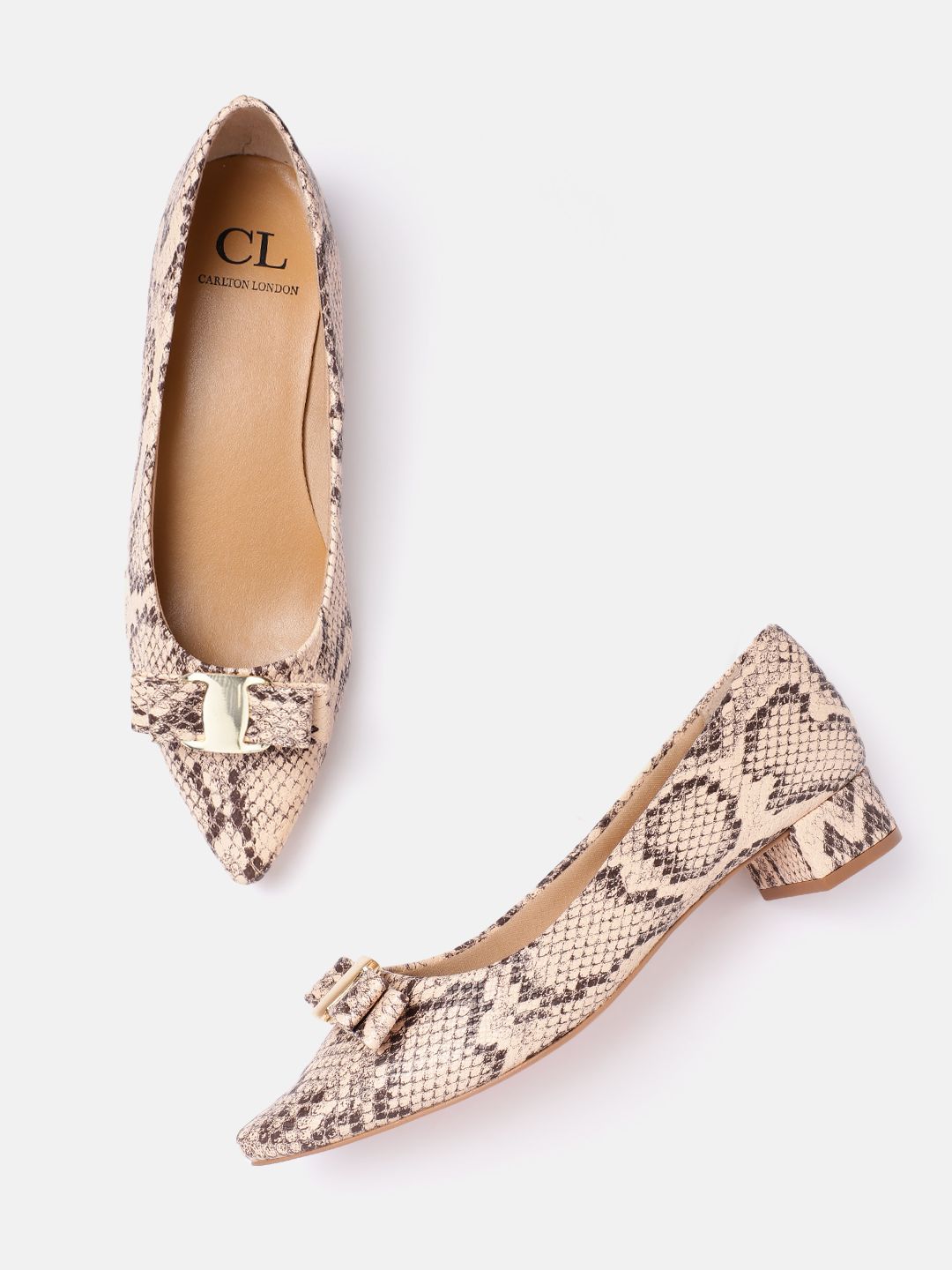 Carlton London Women Snakeskin Print Ballerinas with Bow Detail