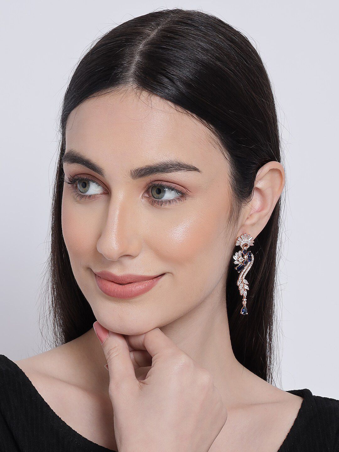 Anouk Rose Gold-Plated Floral American Diamond Drop Earrings