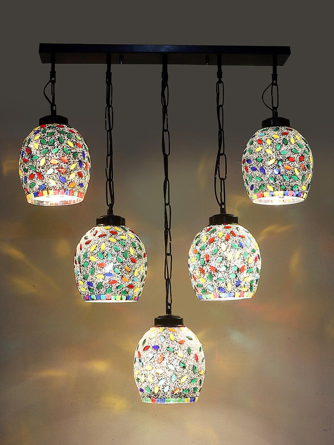 Devansh White & Blue Mosaic Design Glass Shade Ceiling Lamps