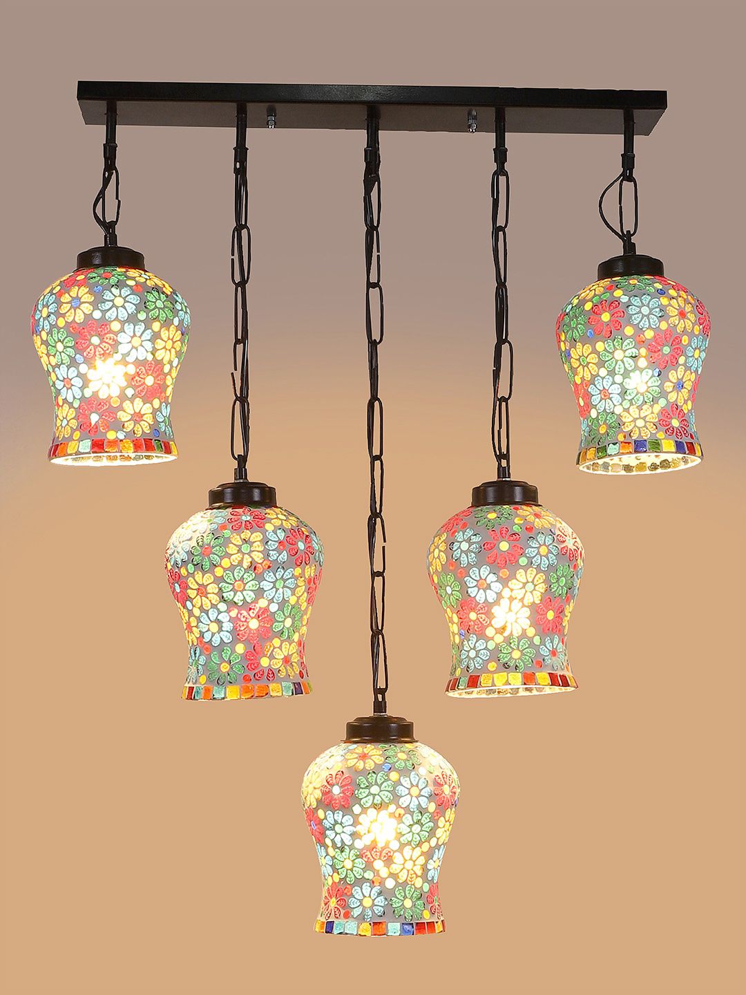 Devansh White & Blue Mosaic Design Glass Ceiling Lamp