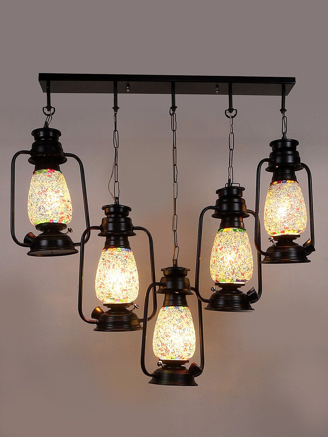 Devansh White & Red Mosaic design Lantern Ceiling Lamp