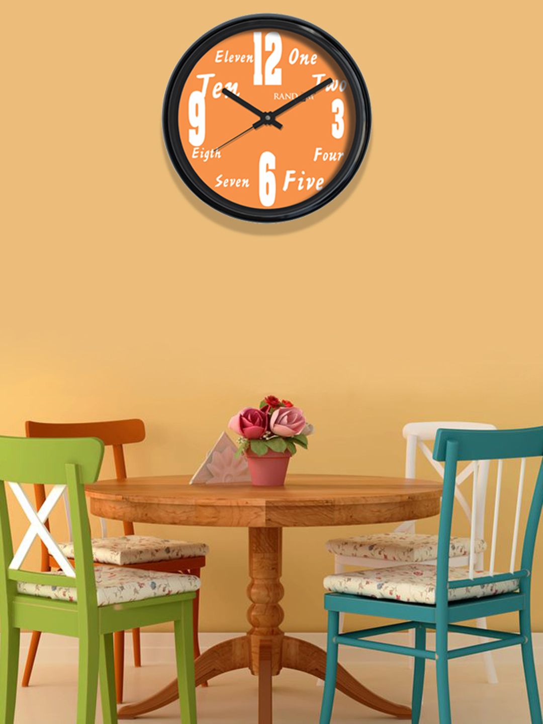 RANDOM Orange Round Solid Analogue Wall Clock Price in India
