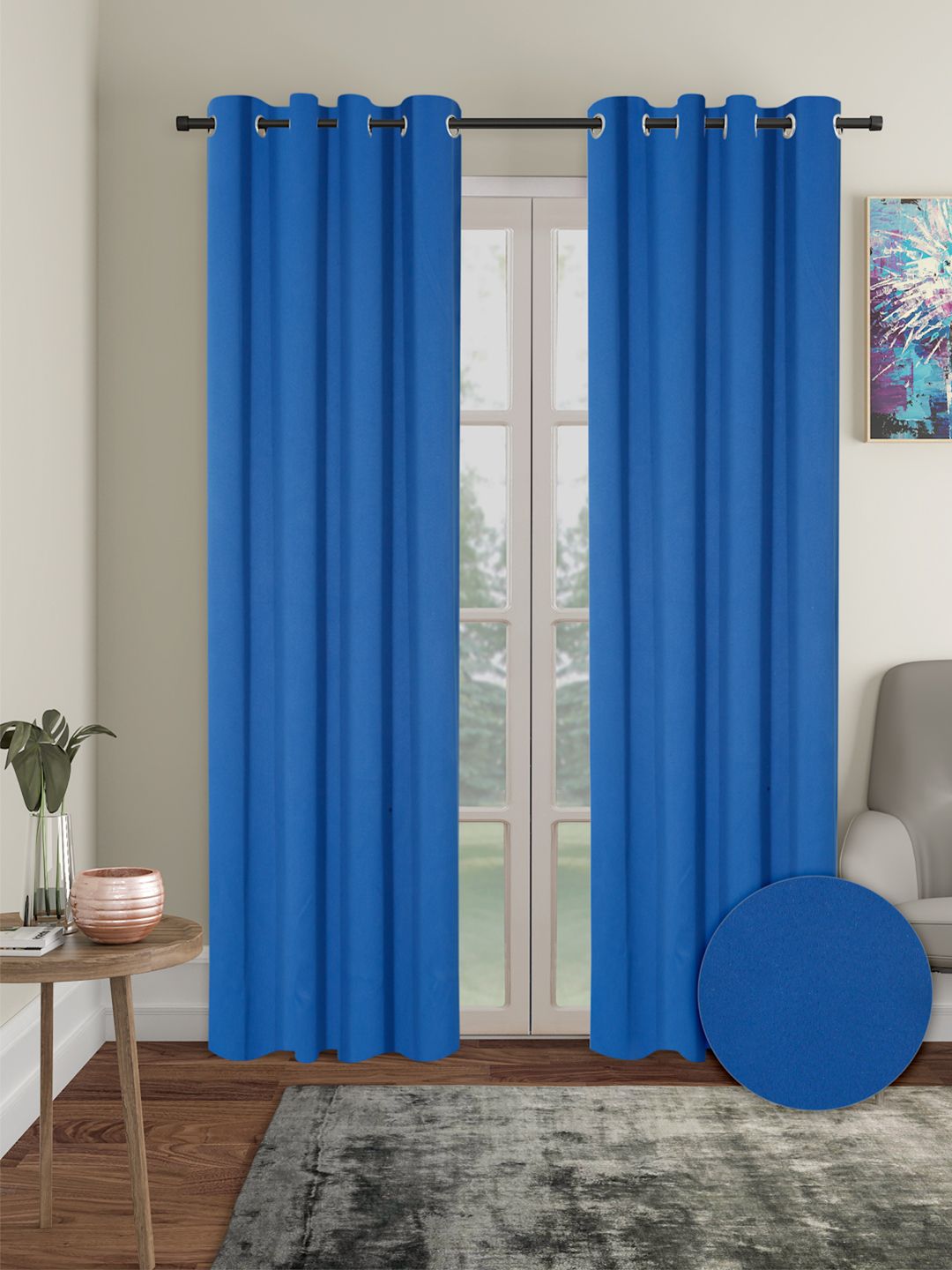 Cortina Navy Blue 2 Pieces Black Out Long Door Curtains