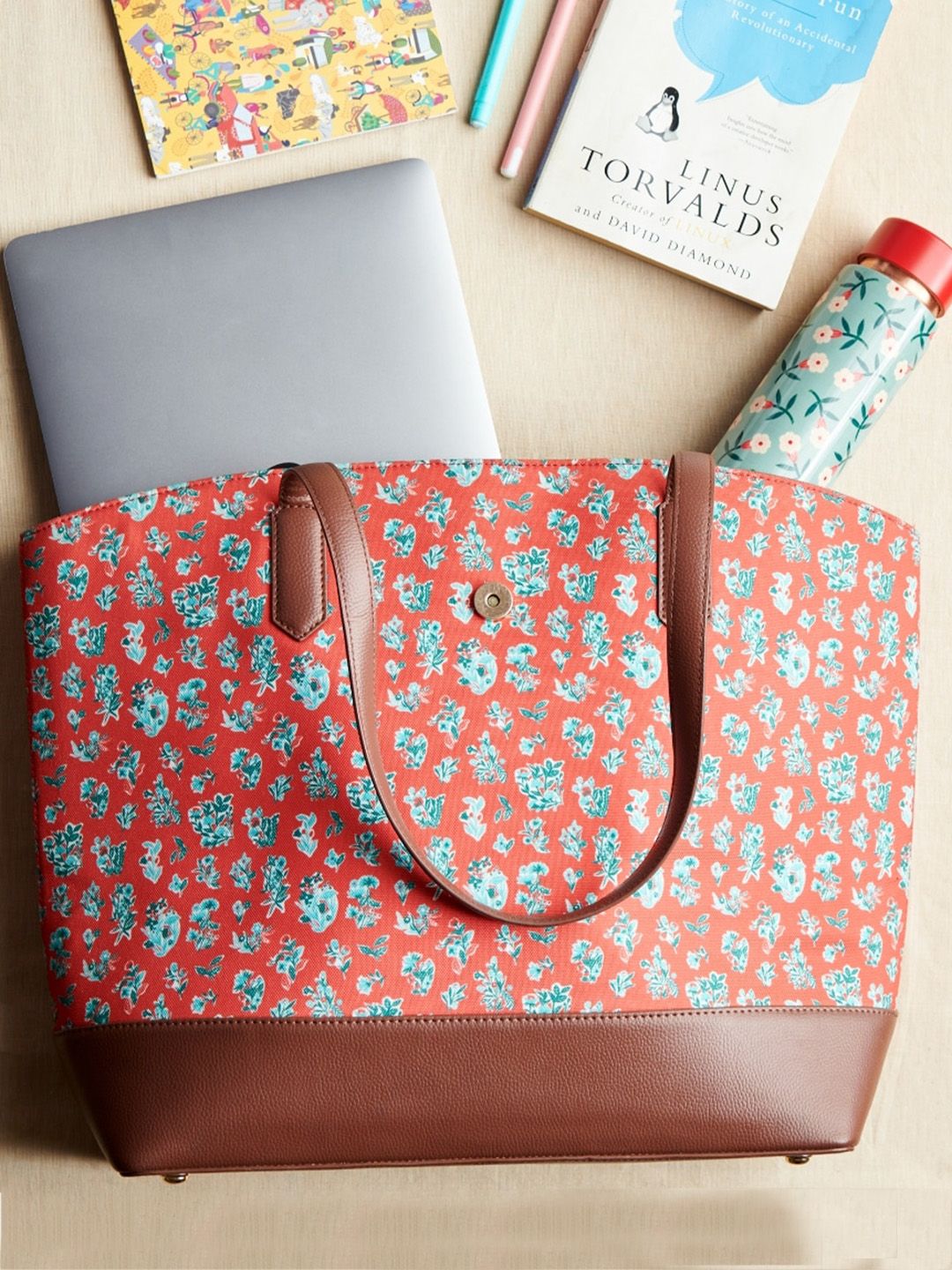 Buy TEAL BY CHUMBAK Floral Printed Oversized Shopper Shoulder Bag