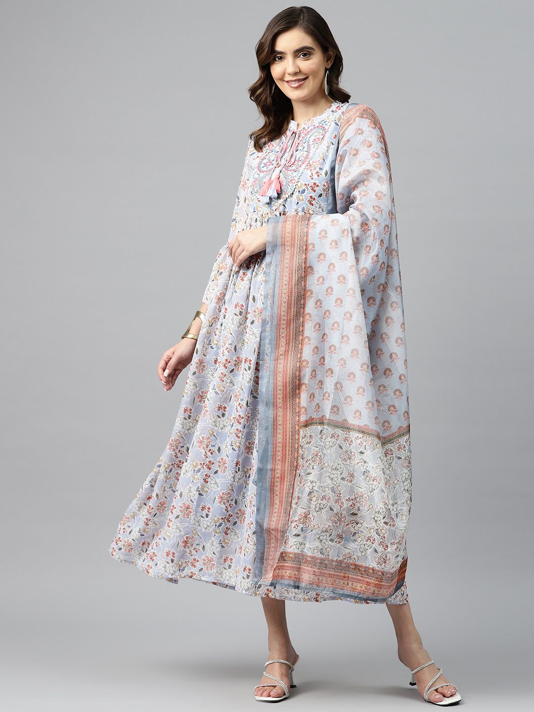 Readiprint Fashions Paisley Print Fit & Flare Midi Ethnic Style Dress with Dupatta Price in India