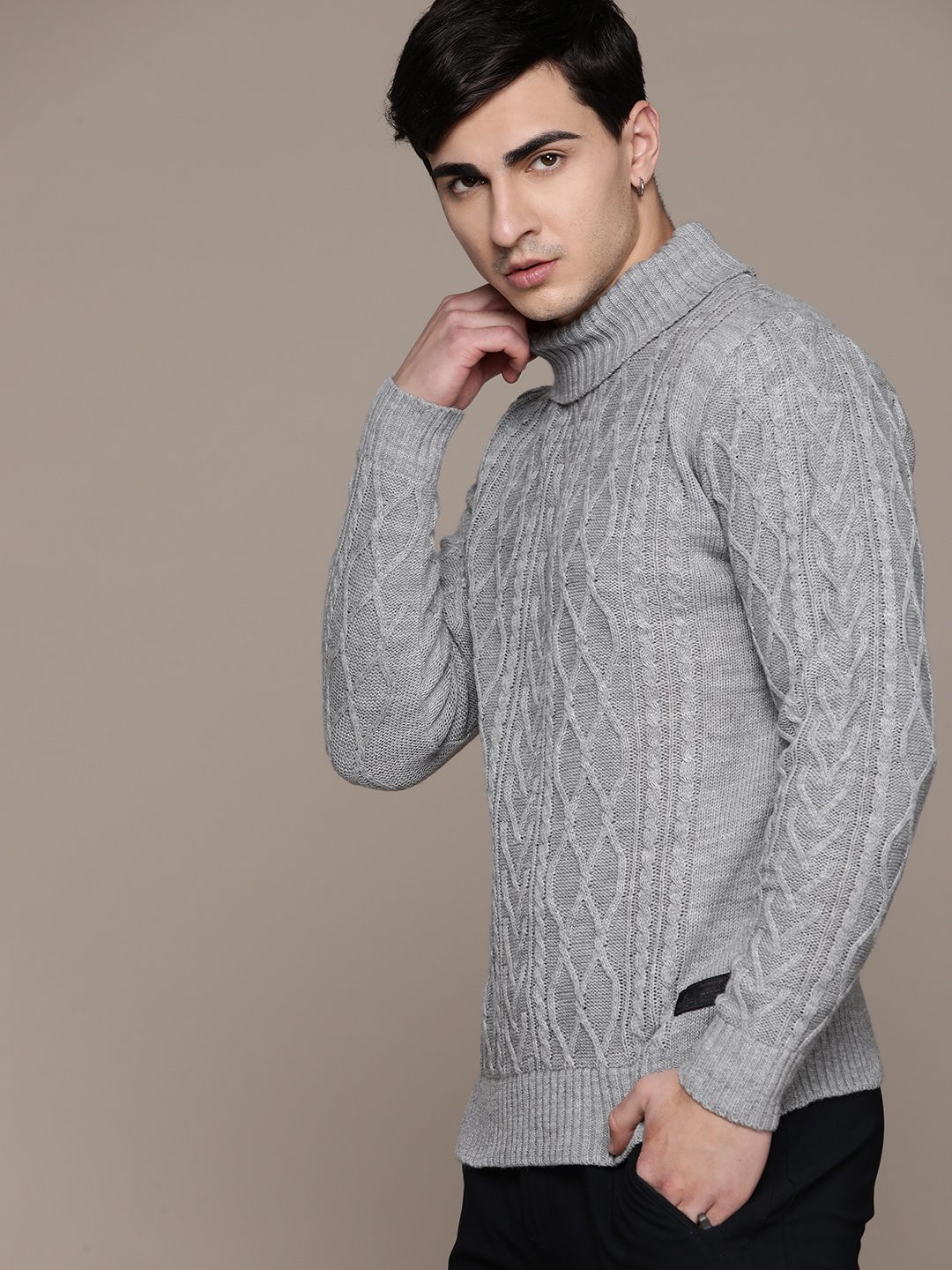 The Roadster Lifestyle Co. Cable Knit Turtle Neck Acrylic Pullover