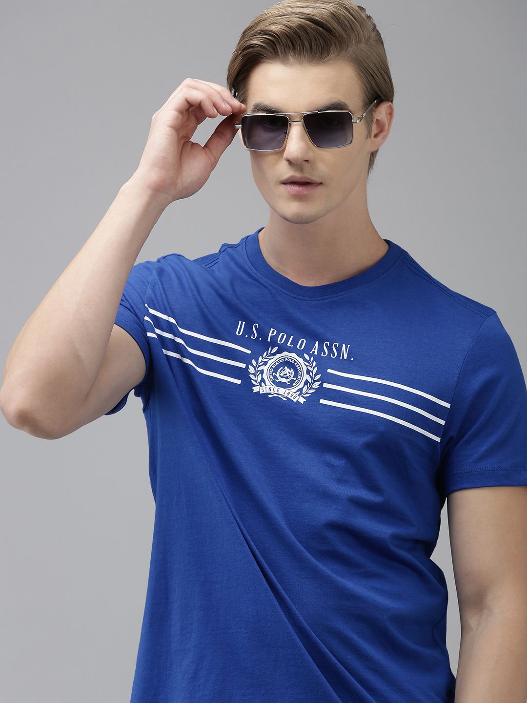 U S Polo Assn Brand Logo Printed Pure Cotton Slim Fit T-shirt