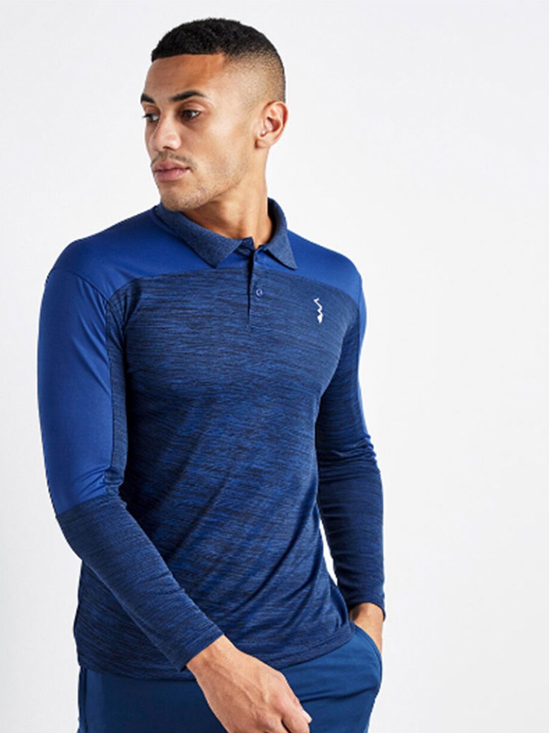 Campus Sutra Navy Blue Self Design Polo Collar Sports T-shirt