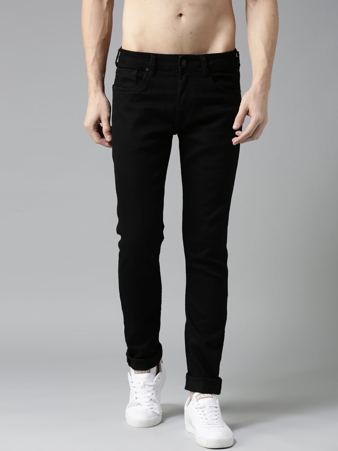 Moda Rapido Men Black Slim Tapered Fit Mid-Rise Clean Look Stretchable Jeans