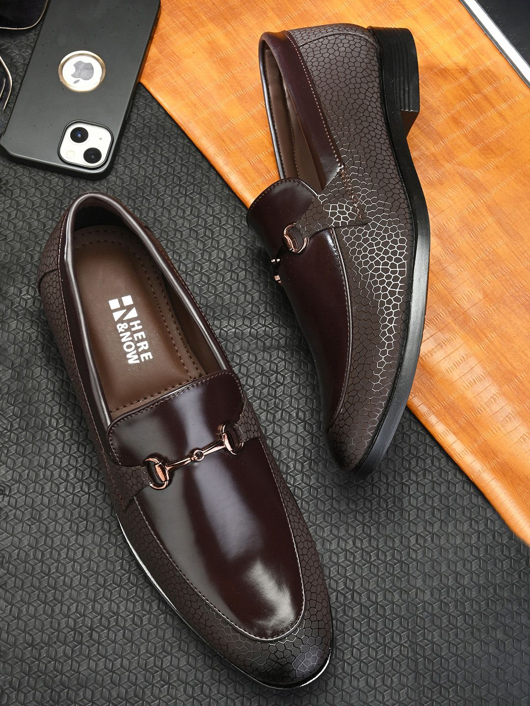 HERE&NOW Men Brown Embellished Formal Horsebit Loafers