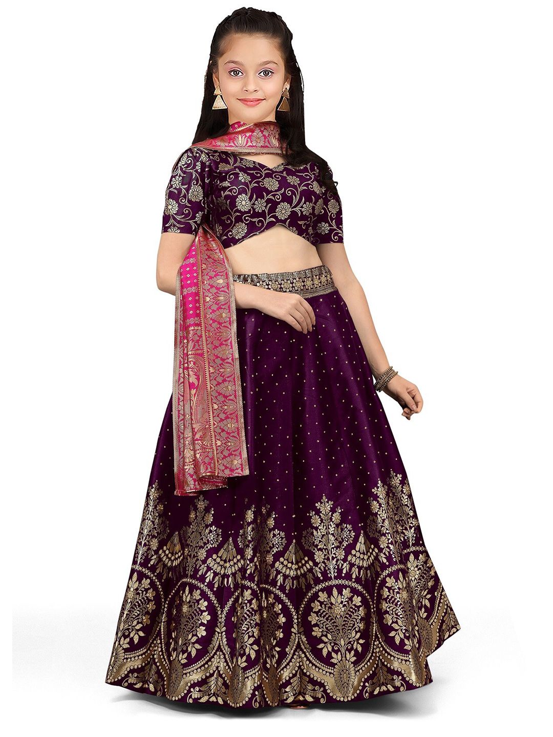 Kedar Fab Girls Beads and Stones Semi-Stitched Lehenga & Unstitched Blouse With Dupatta Price in India