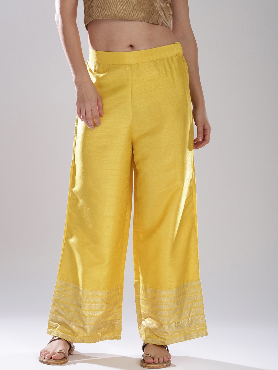W Women Yellow Solid Wide Leg Palazzos Price in India