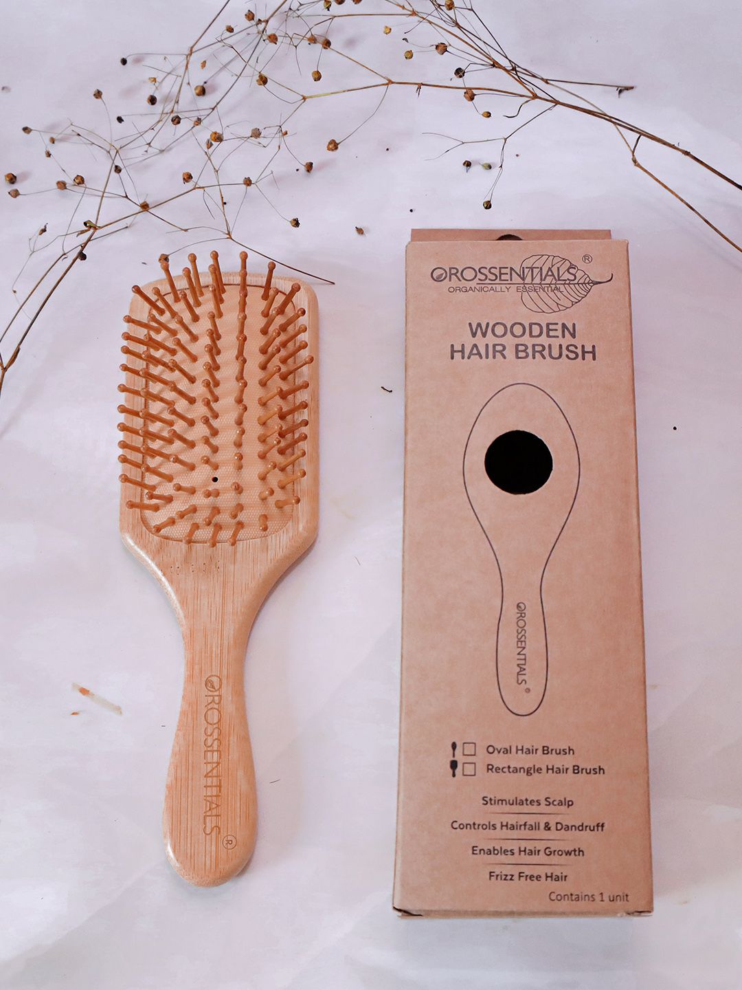 OROSSENTIALS Rectangle Wooden Small Paddle Hair Brush - Beige