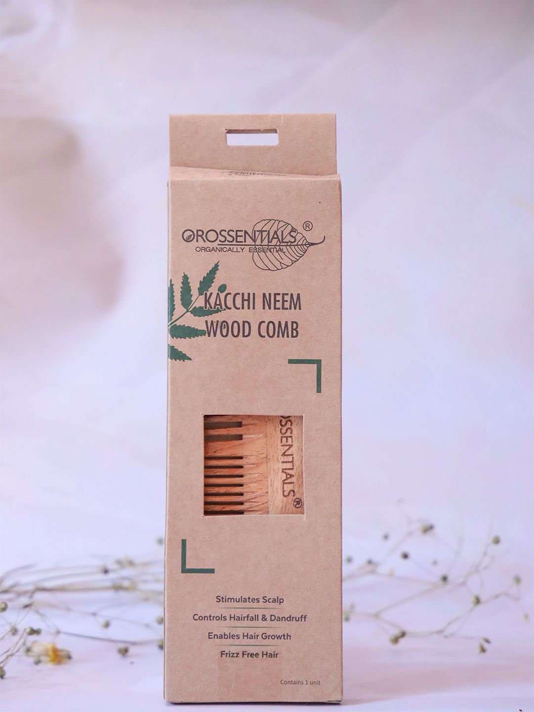 OROSSENTIALS Kacchi Neem Wooden Comb - Beige