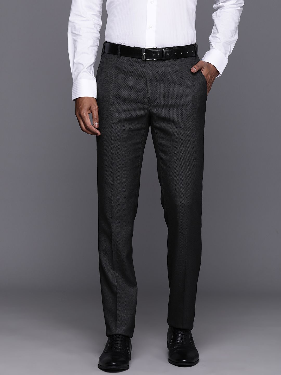 Raymond Men Textured Slim Fit Trousers