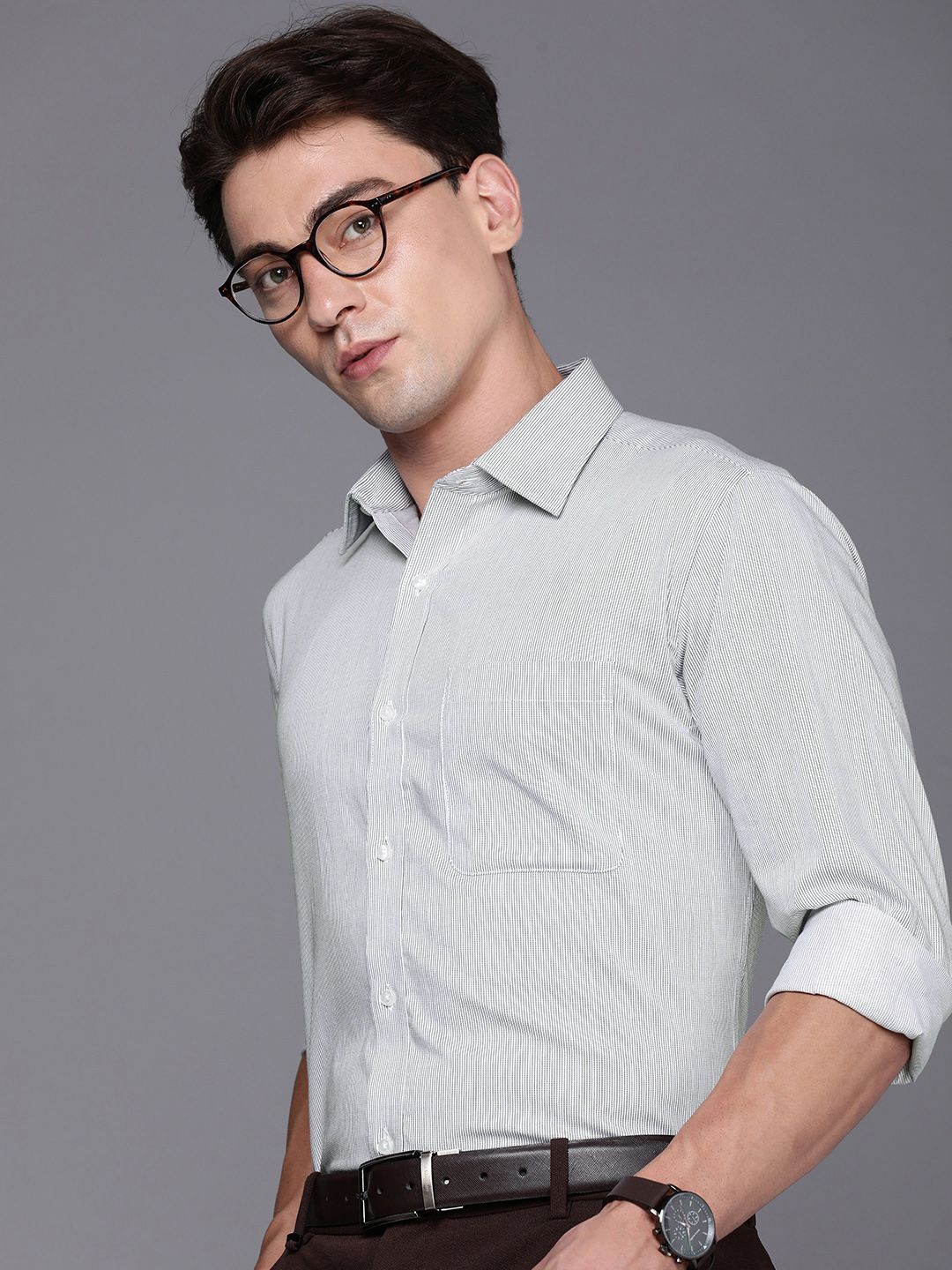 Raymond Self-Striped Slim Fit Pure Cotton Formal Shirt