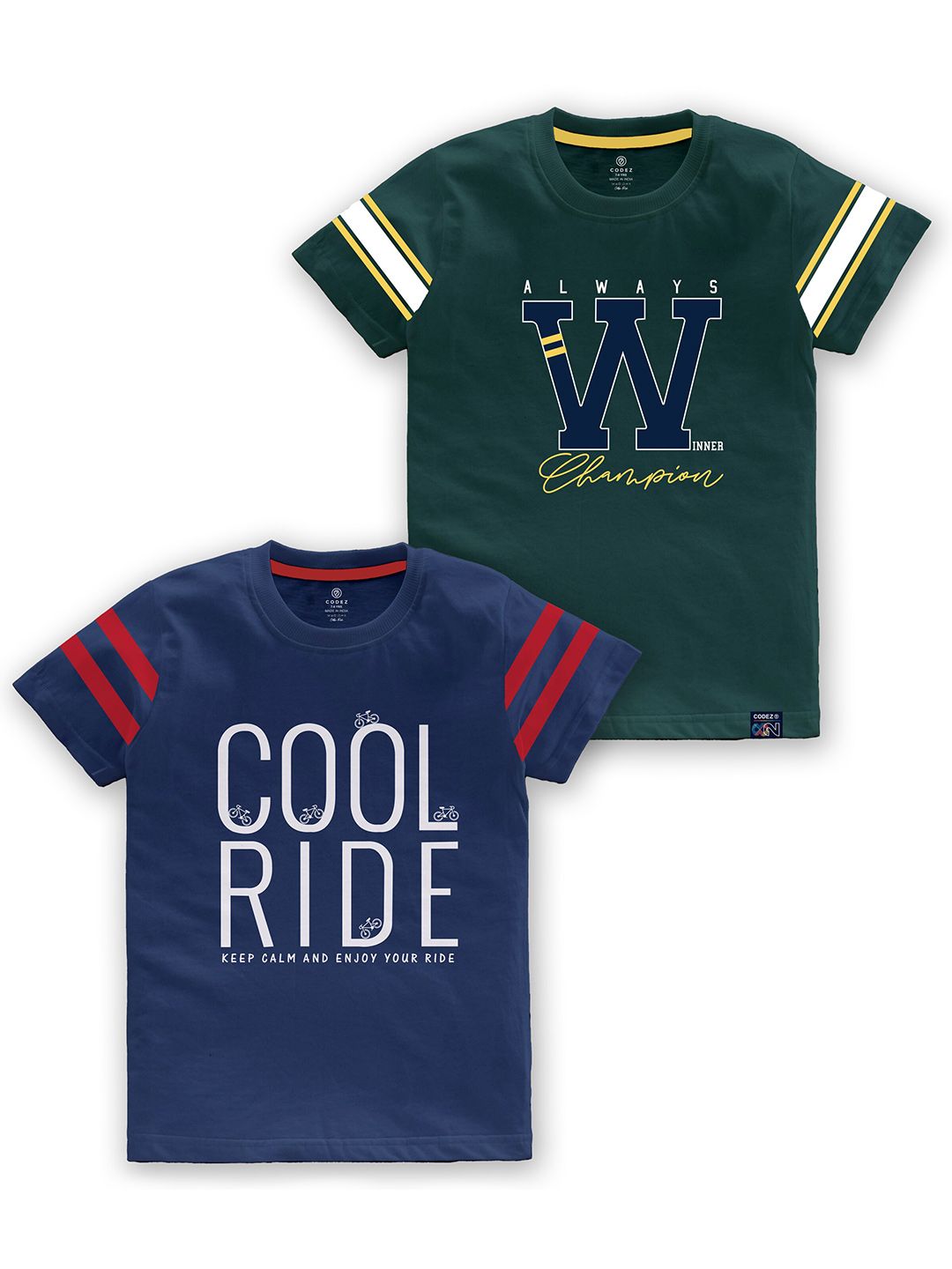 CODEZ Boys Pack Of 2 Typography Printed Round Neck Cotton T-shirt