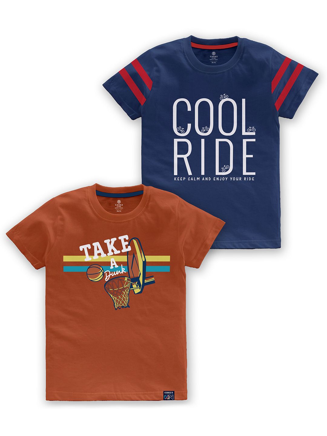 CODEZ Boys Pack Of 2 Typography Printed Round Neck Cotton T-shirt