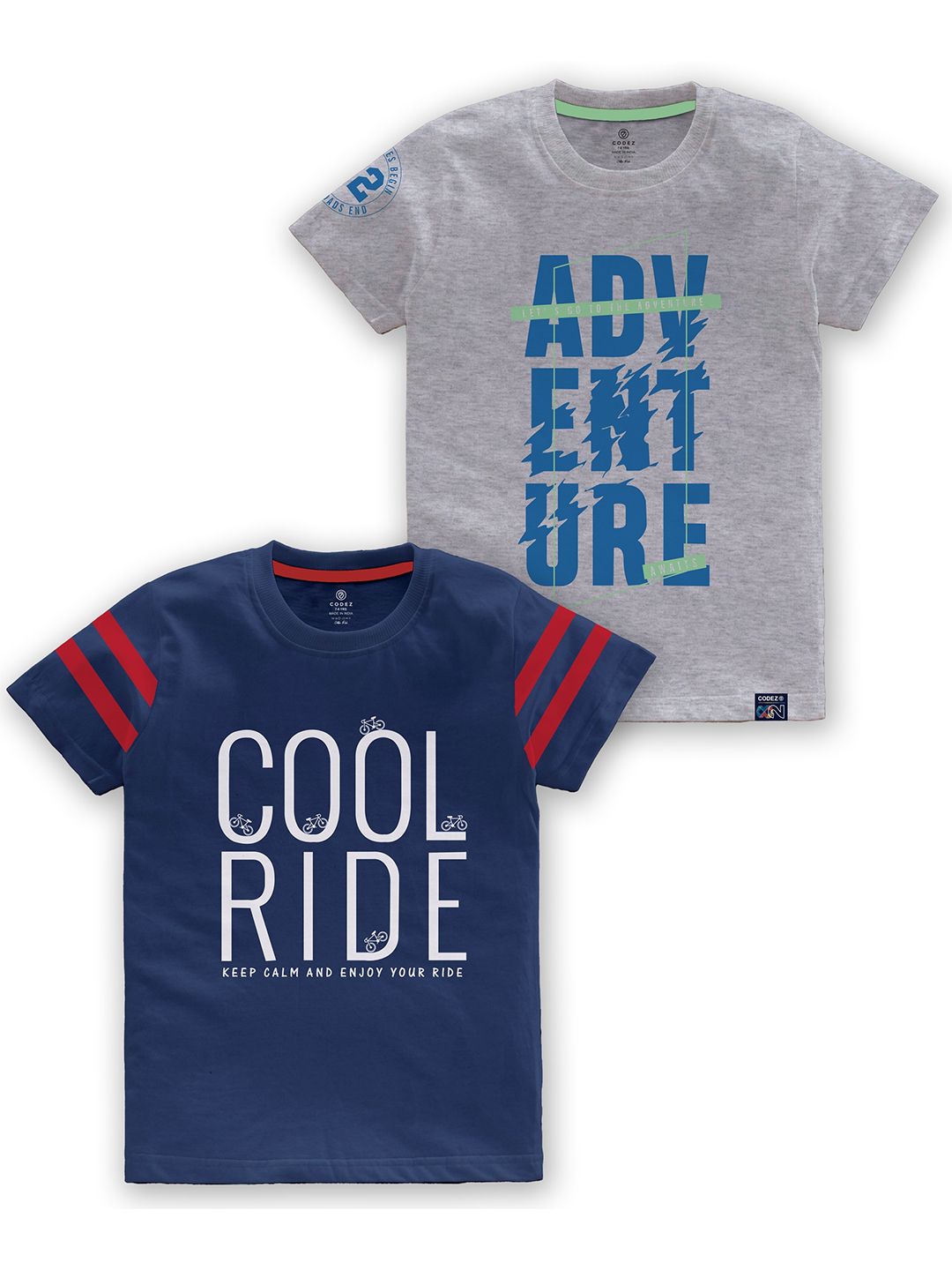 CODEZ Boys Pack of 2 Typography Printed Cotton T-shirts