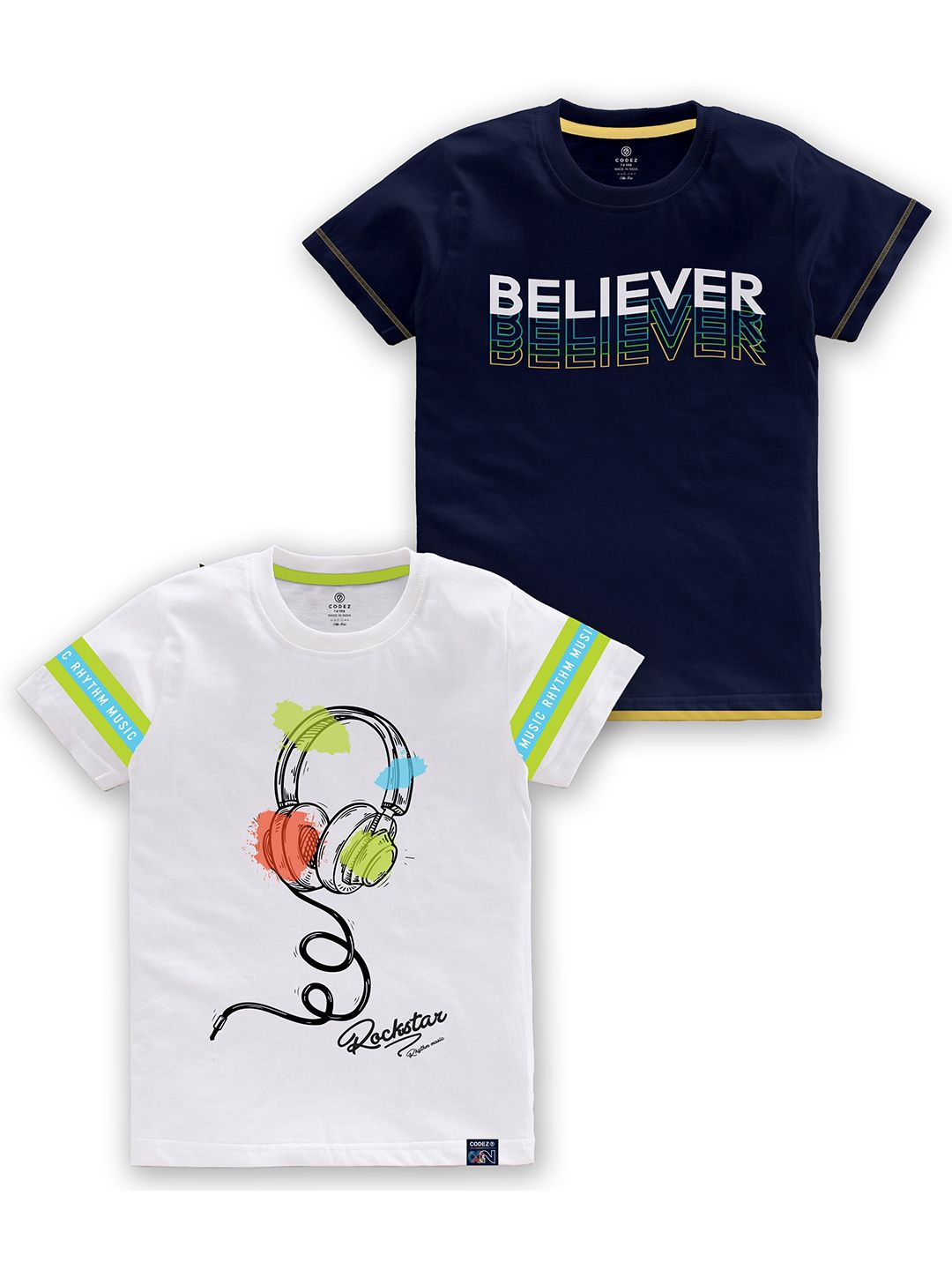 CODEZ Boys Pack Of 2 Printed Cotton T-shirts