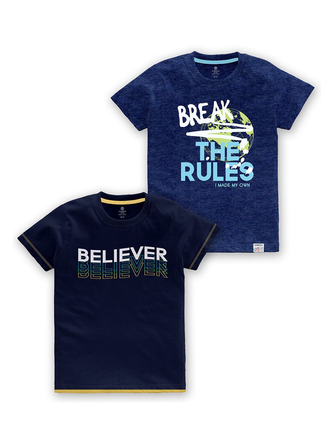 CODEZ Boys Pack Of 2 Typography Printed Cotton T-shirts