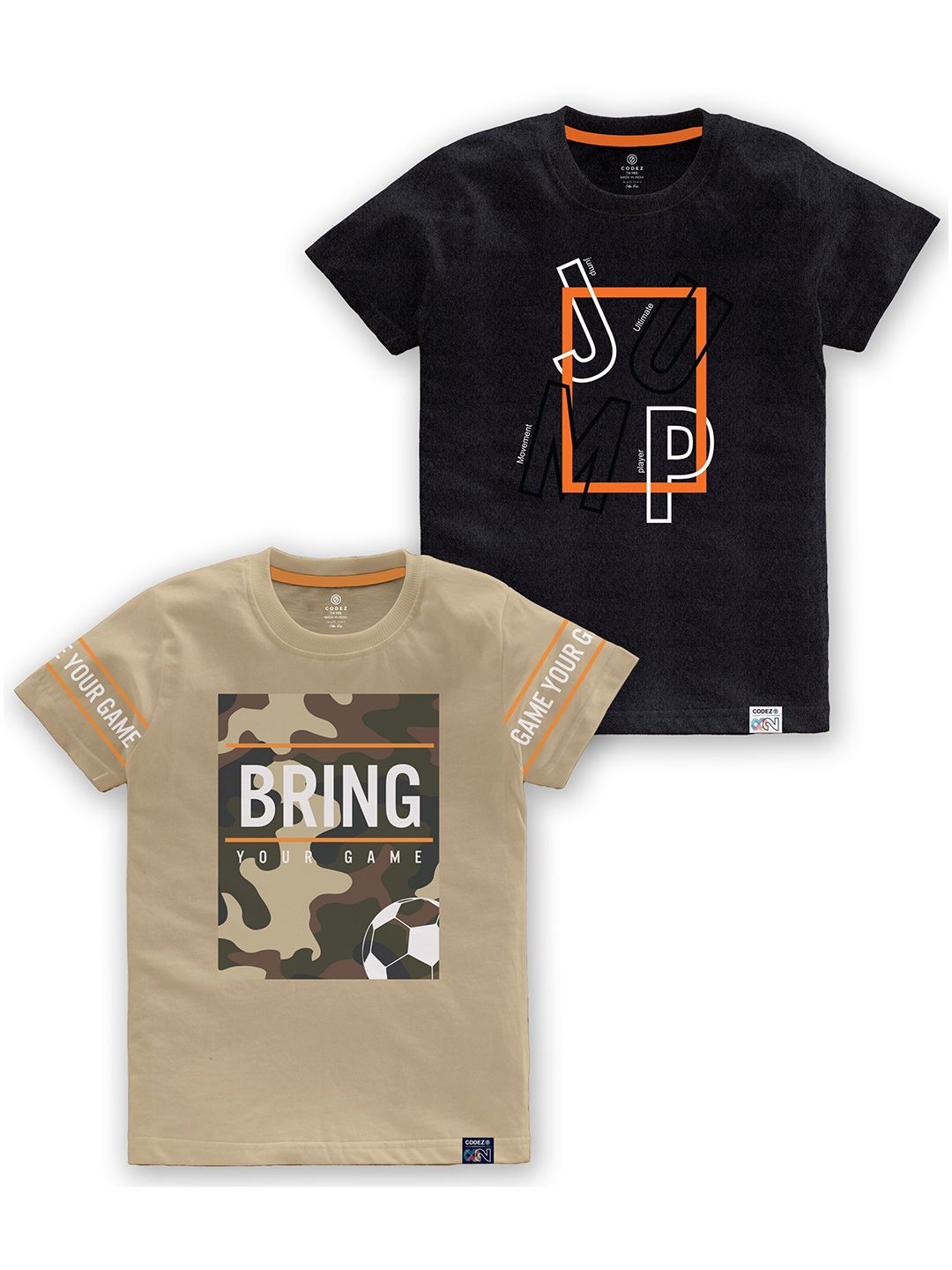 CODEZ Boys Pack of 2 Typography Printed Cotton T-shirts