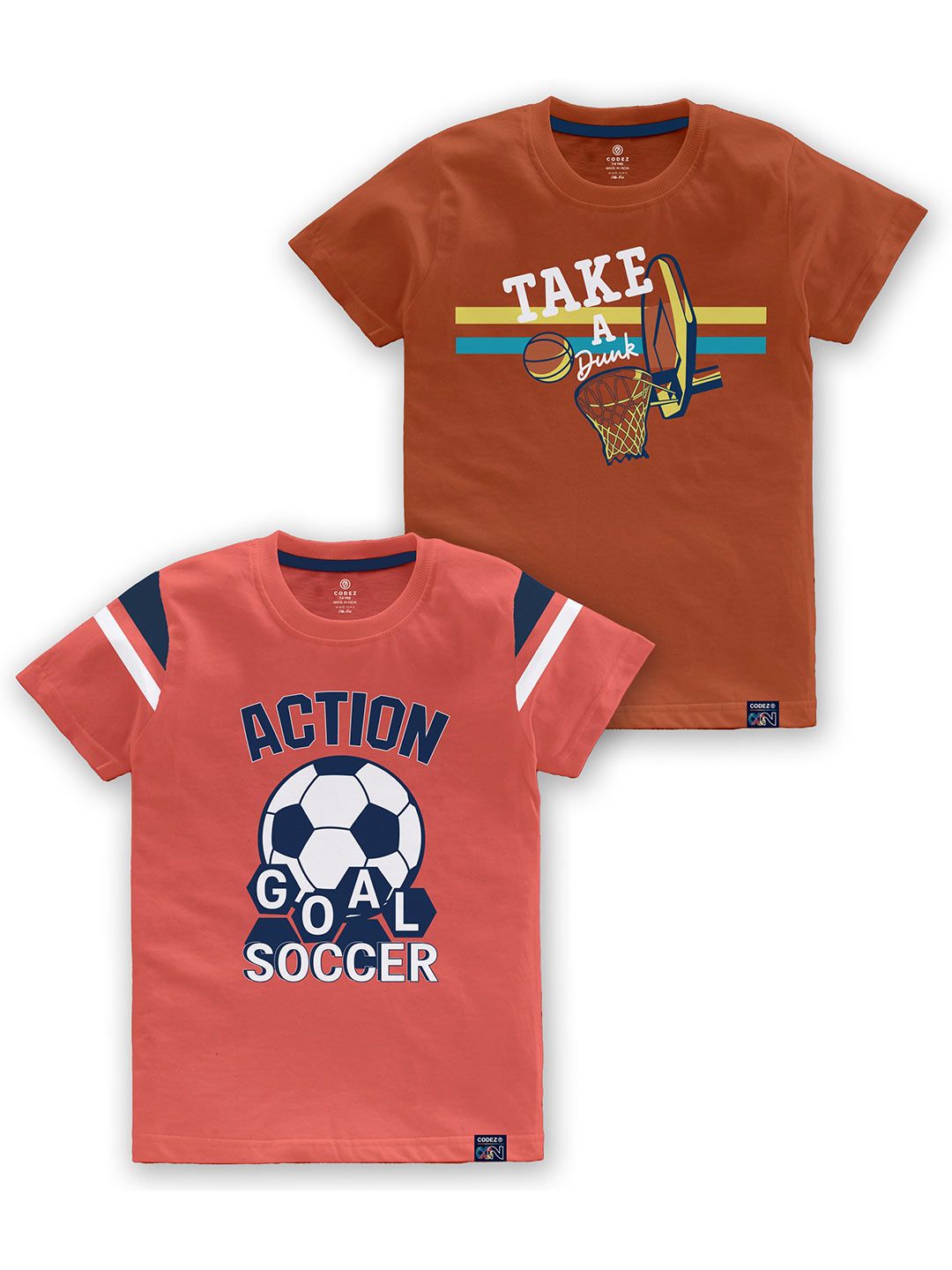 CODEZ Boys Pack Of 2 Typography Printed Round Neck Cotton T-shirt