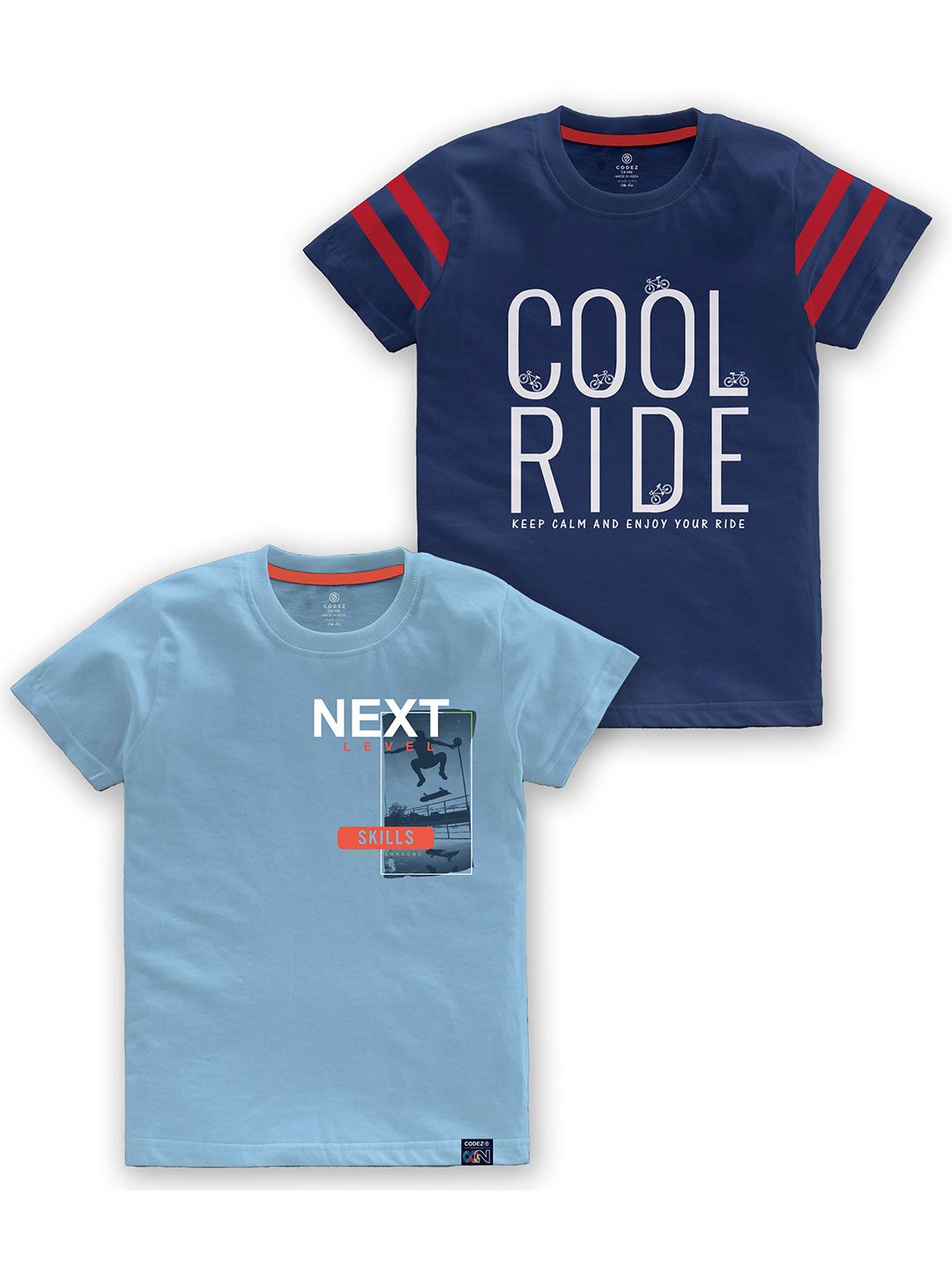 CODEZ Boys Pack Of 2 Typography Printed Round Neck Cotton T-shirt