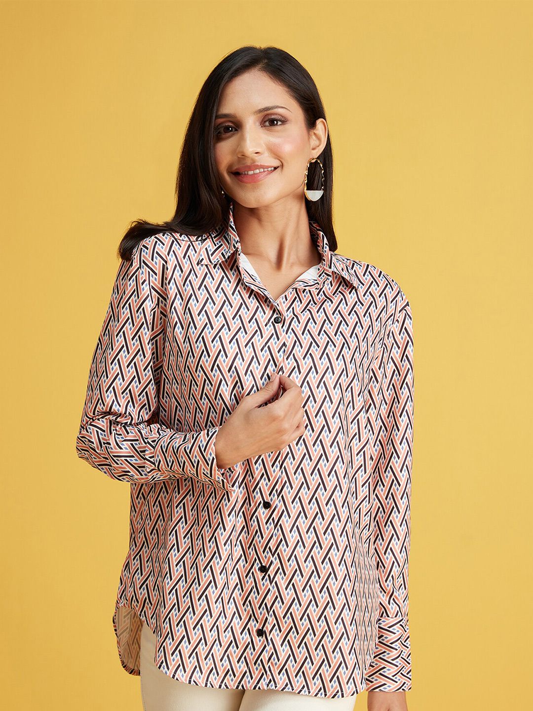 20Dresses Geometric Printed High Low Casual Shirt Price in India