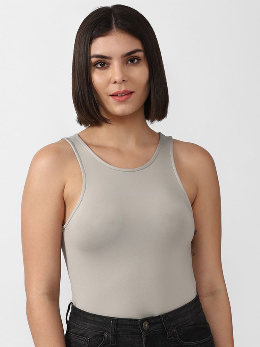 FOREVER 21 Grey Sleeveless Tank Top Price in India