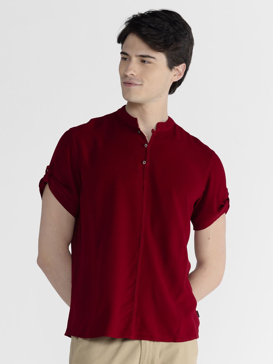 IDENTITI Classic Slim Fit Band Collar Casual Shirt