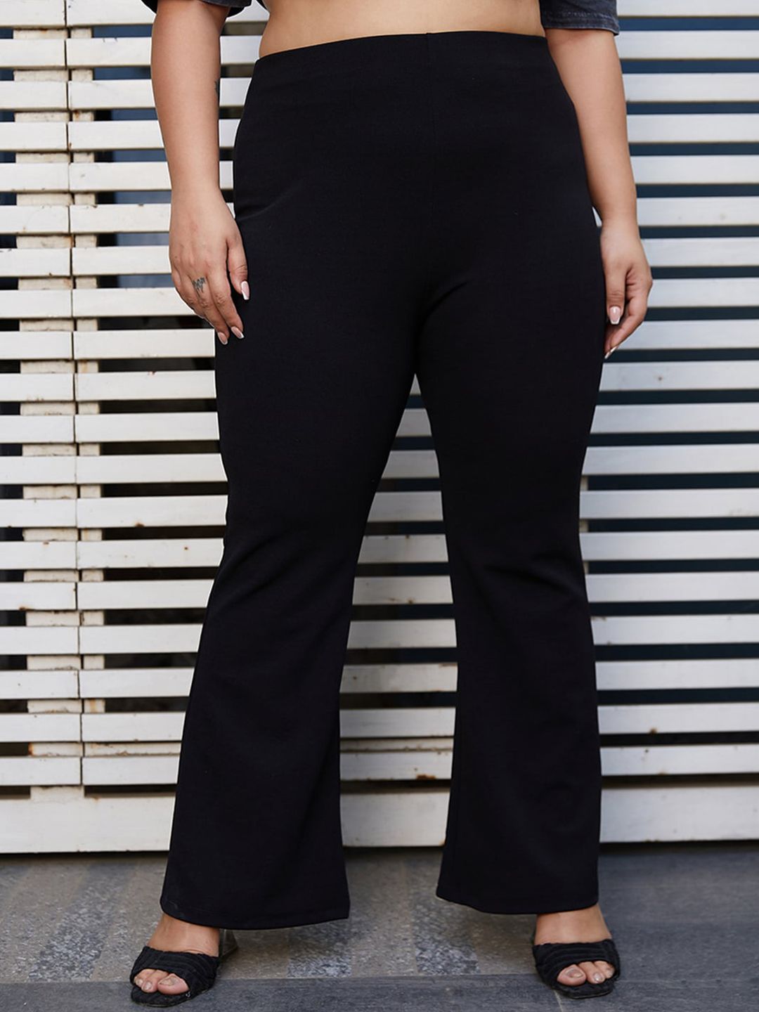 CURVE BY KASSUALLY Women Plus Size Black Bootcut Flared Trousers Price in India