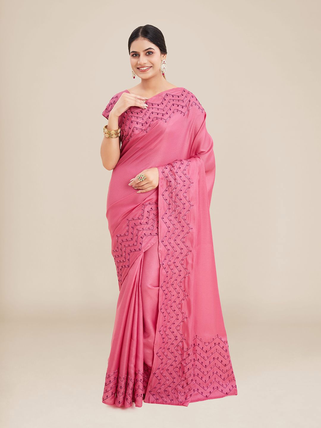 Kalyan Silks Pink Jute Silk Mysore Silk Saree Price in India