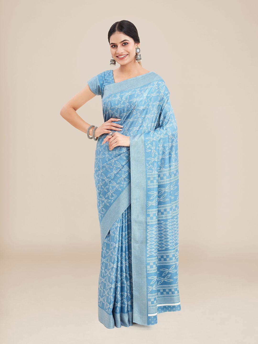 Kalyan Silks Blue & White Saree Price in India