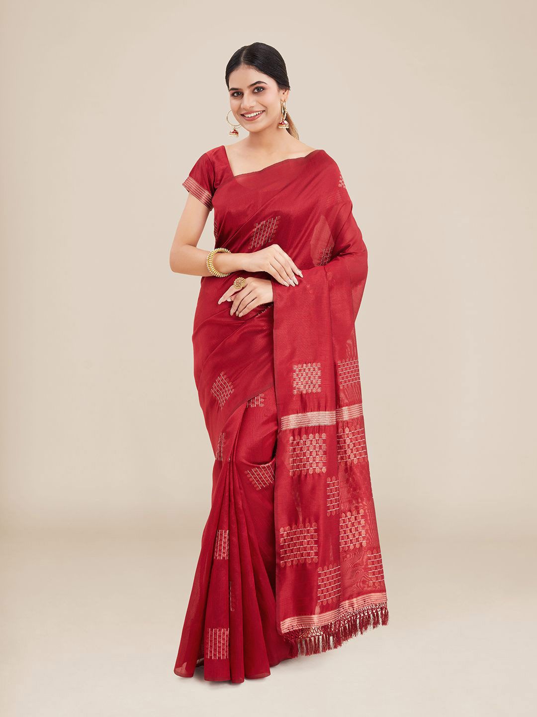 Kalyan Silks Red Ethnic Motifs Saree Price in India