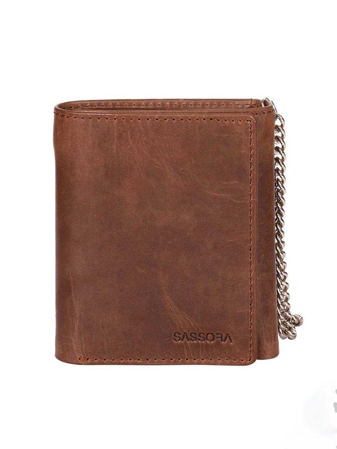 Buy Sassora Men Leather Chain Attached RFID Three Fold Wallet