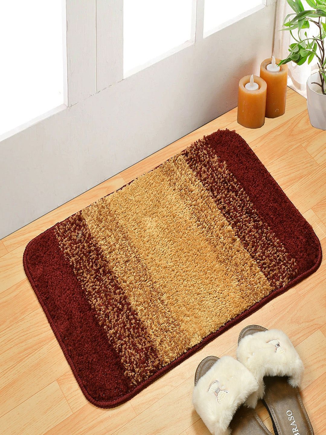 Homefab India Maroon & Blue 4 Pieces 1000 GSM Pure Microfiber Anti-Skid Bath Rugs