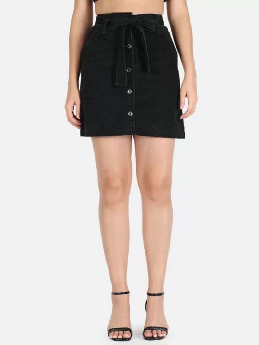 The Dry State Green Mid-Rise A-Line Denim Mini Skirt With Fabric Belt Price in India