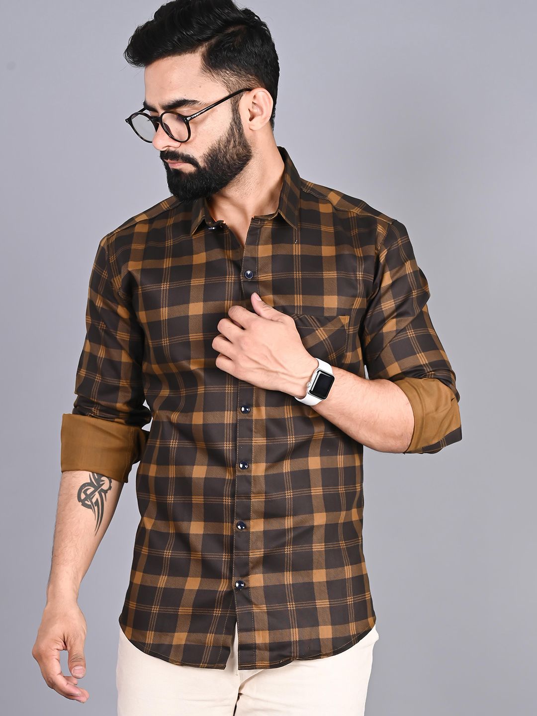 FUBAR Slim Fit Tartan Checked Casual Shirt