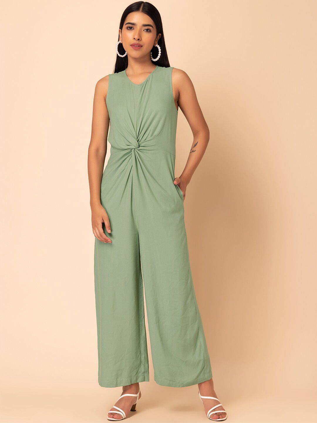 INDYA Green Front Knot Jumpsuit Price in India