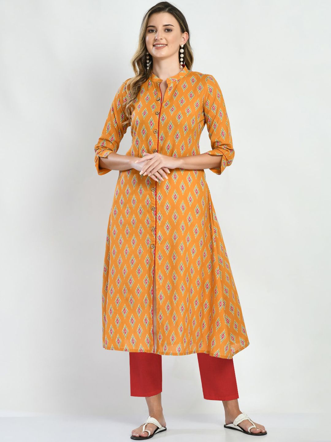 Akshatani Ethnic Motifs Printed A-Line Pure Cotton Kurta Price in India