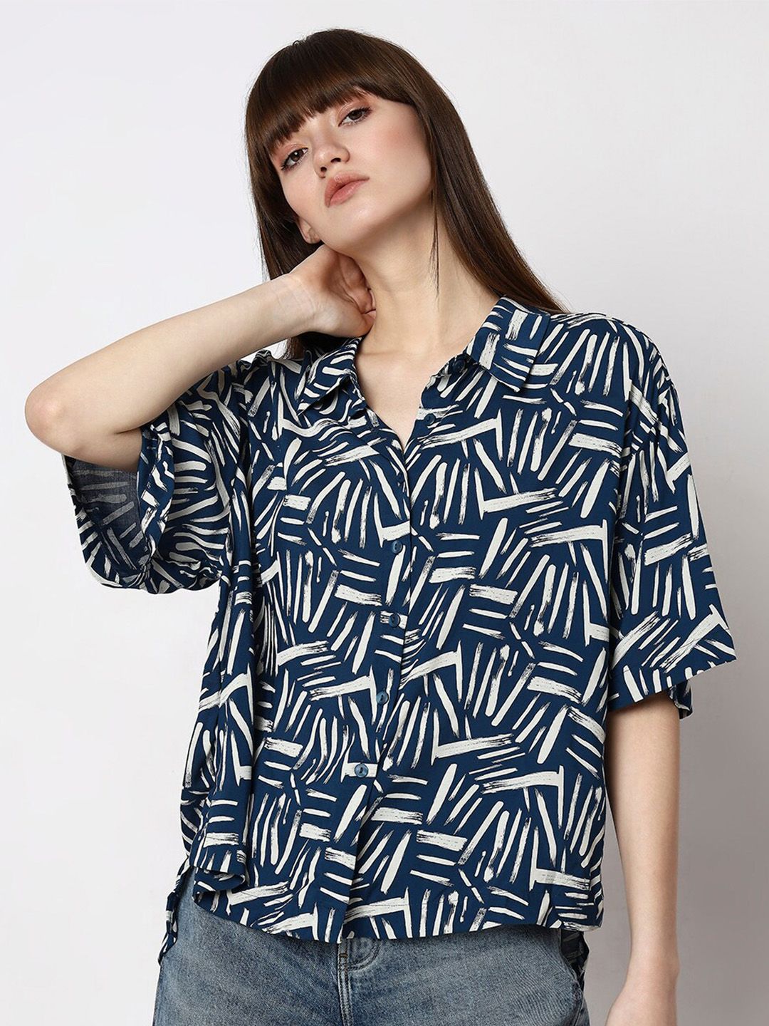 Vero Moda Abstract Printed Spread Collar Casual Shirt Price in India