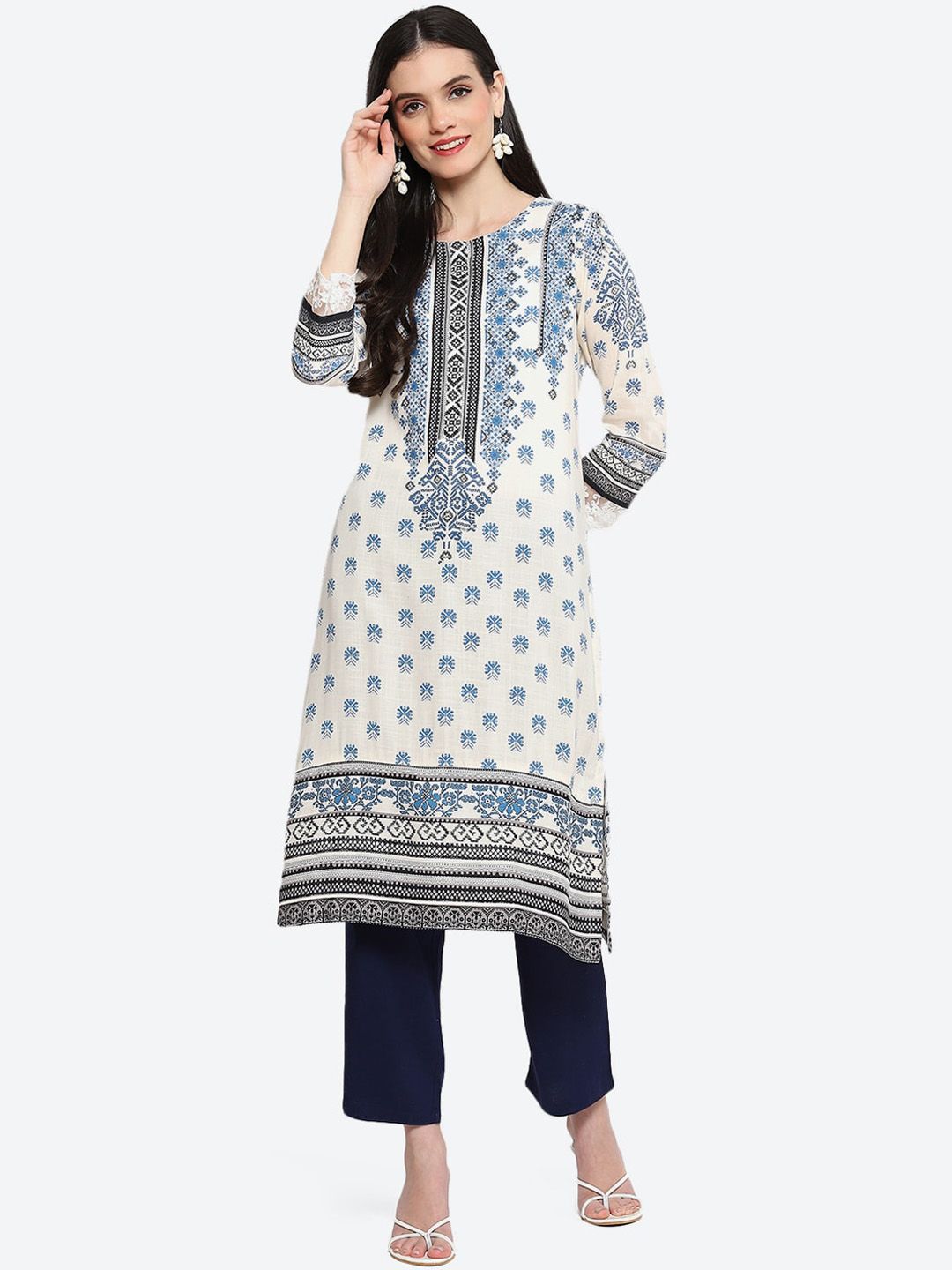 Biba Ethnic Motifs Printed Thread Work Kurta
